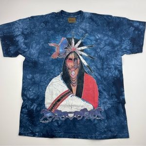 VTG The Mountain Native American Wolf Mens T Shirt SZ XL Blue Short Sleeve